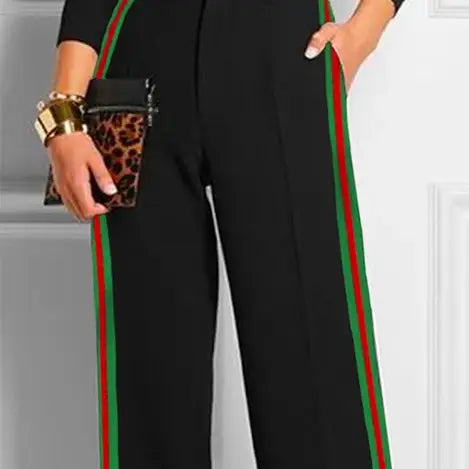 Long Skinny Contrast Color Striped Casual Pants