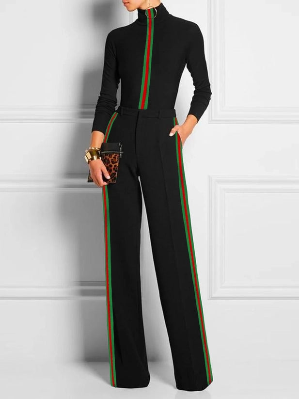 Long Skinny Contrast Color Striped Casual Pants