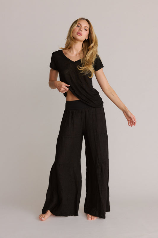 Linen Palazzo Pant Black