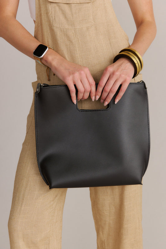 Genuine Leather Cut-Out Tote Black