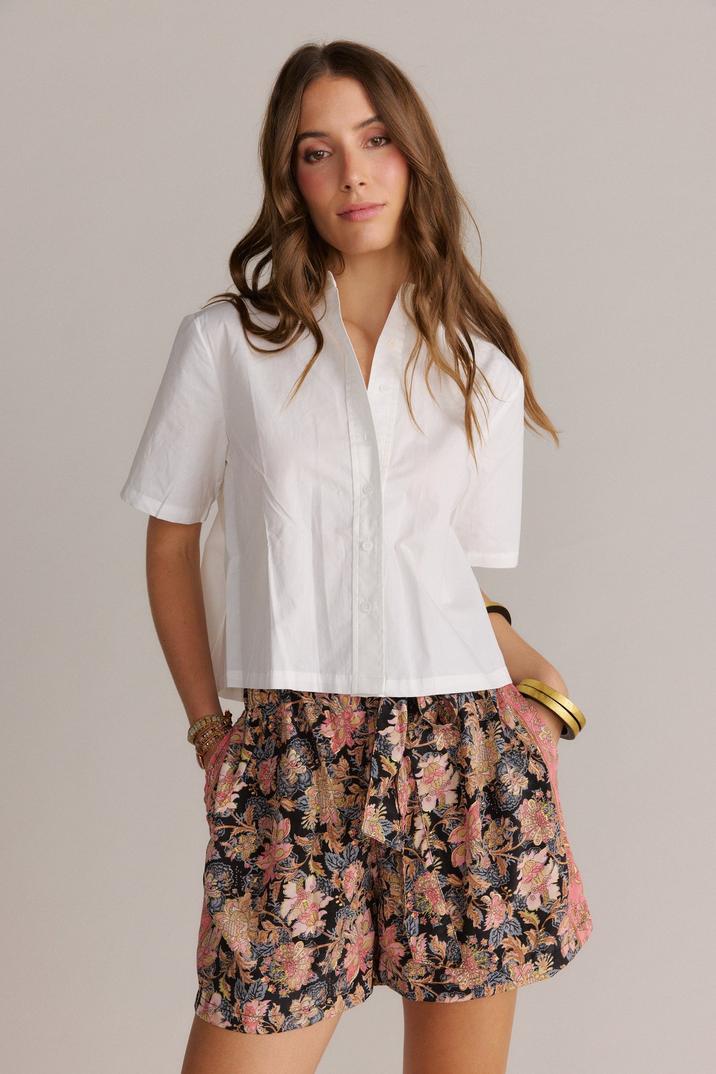 Cropped White Button Down Shirt