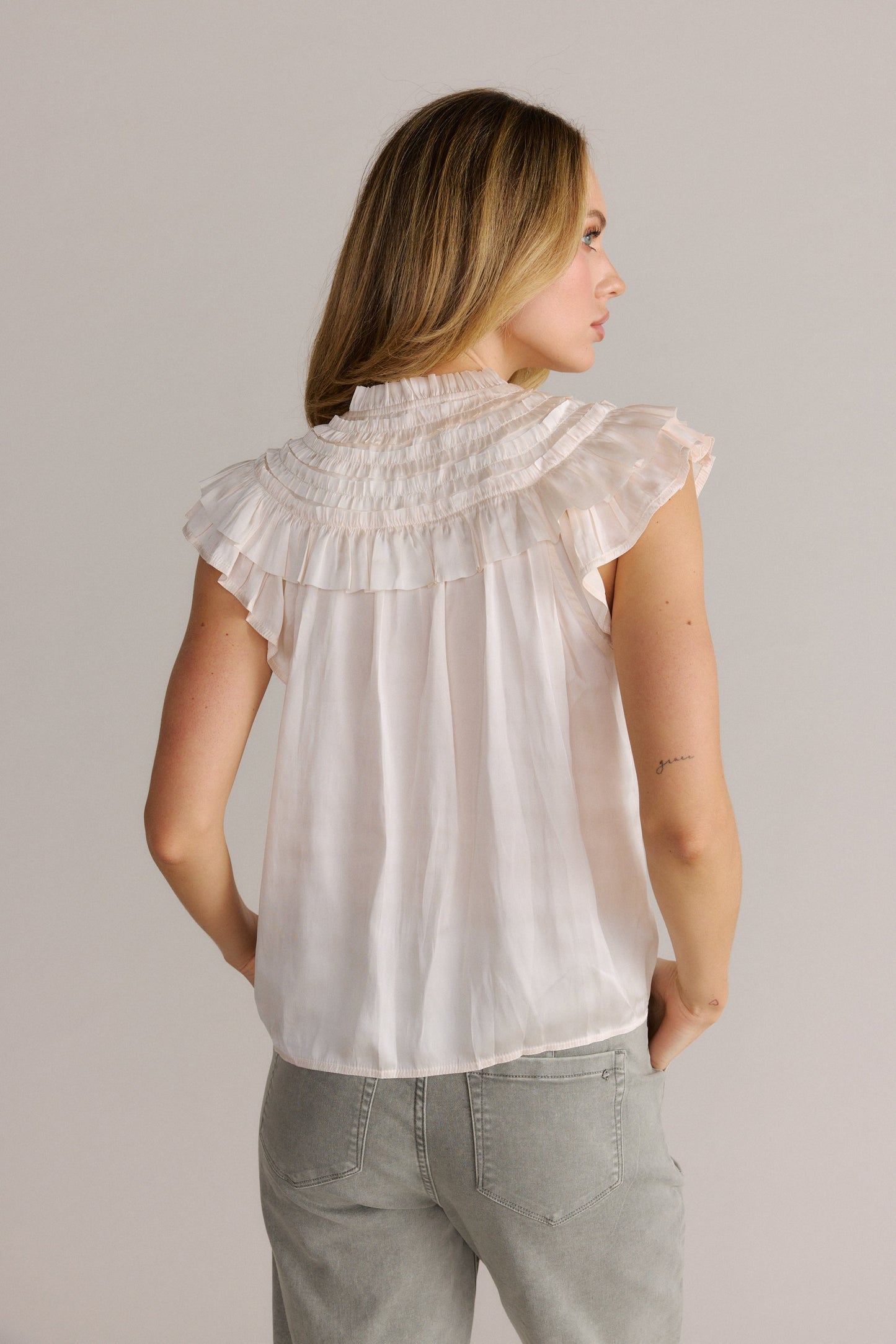 Silky Ruffle Blouse Beige