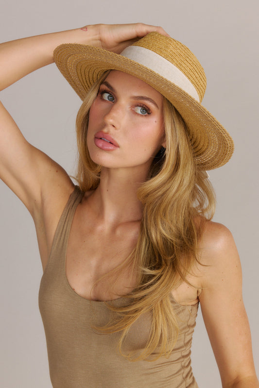 Woven Panama Hat with  Bow Band In Back