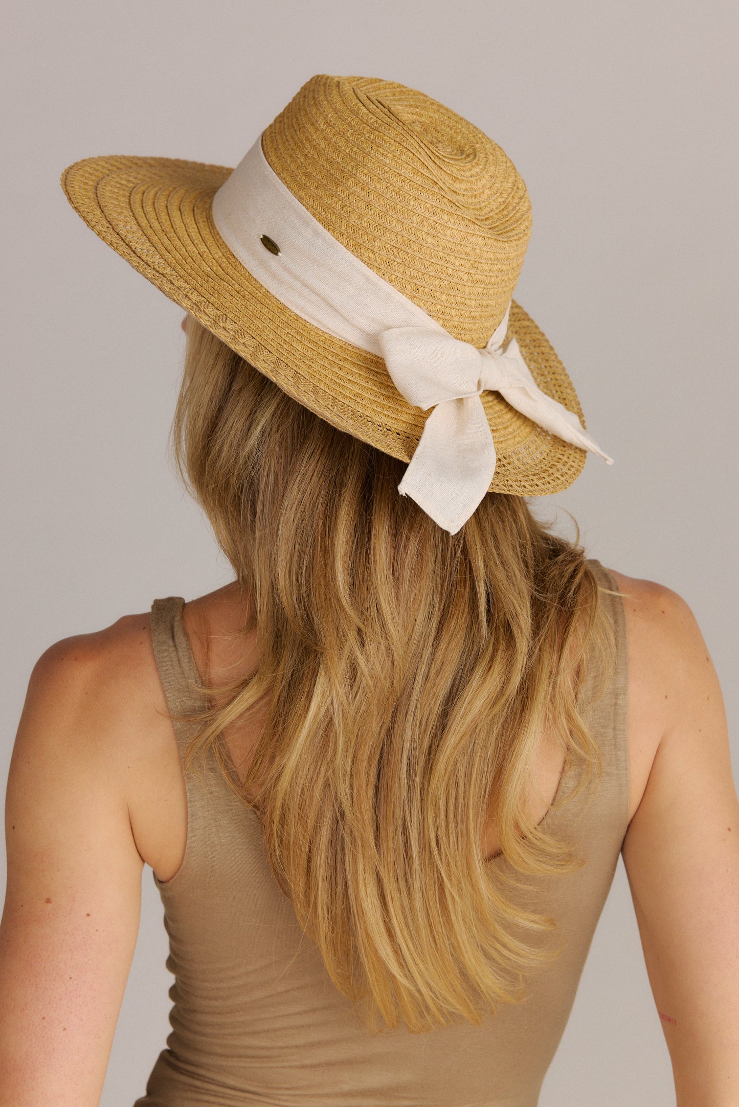 Woven Panama Hat with  Bow Band In Back