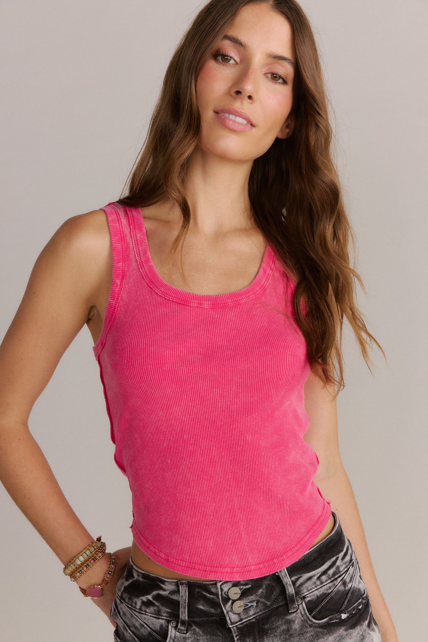 Scoop Neck Ribbed Tank Top with Racerback Pink