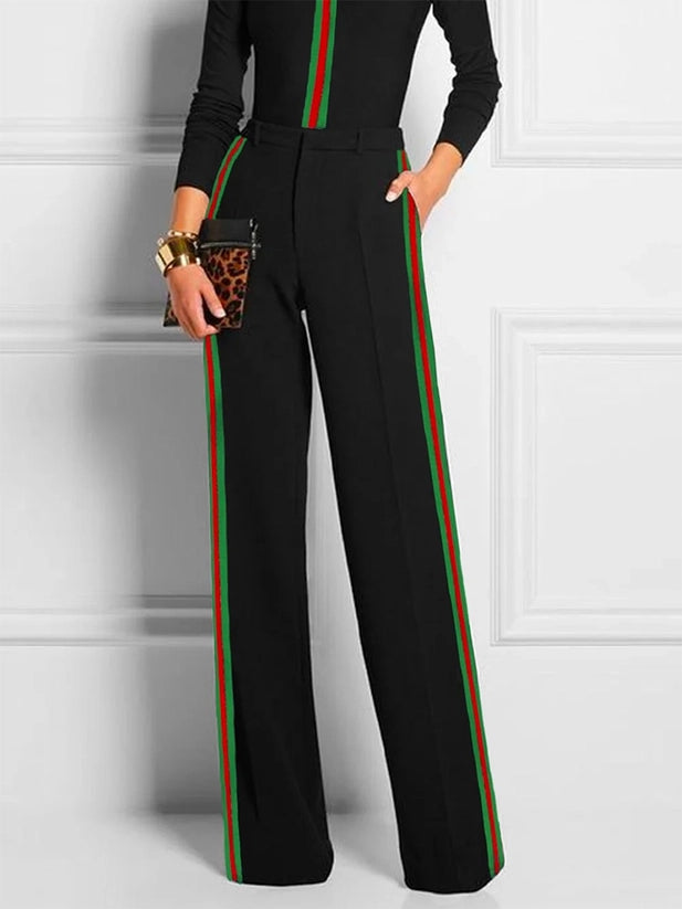 Long Skinny Contrast Color Striped Casual Pants