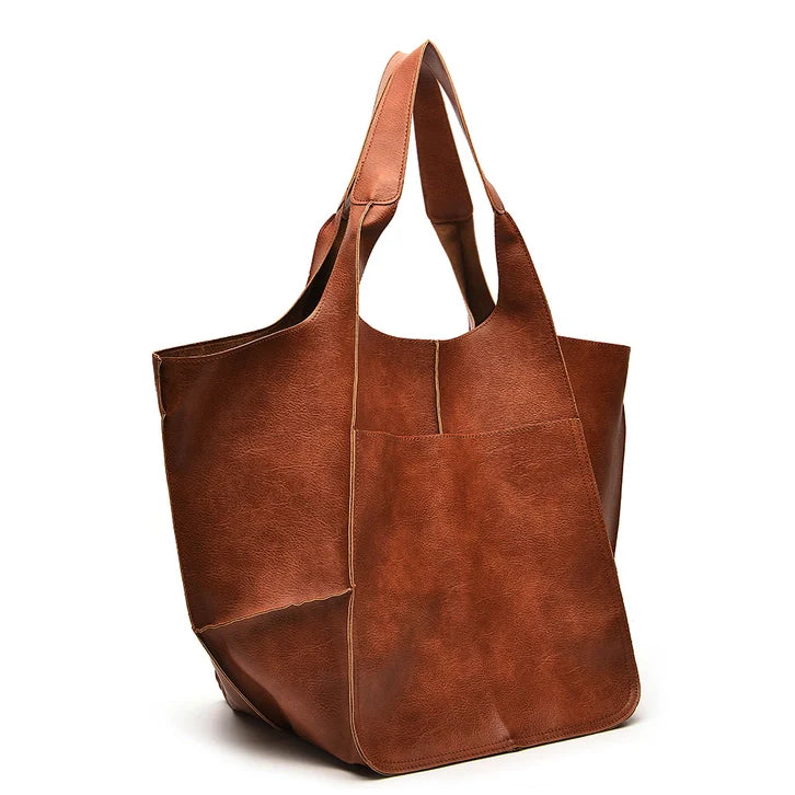 Large Shoulder Bag Soft Pu Leather Rust