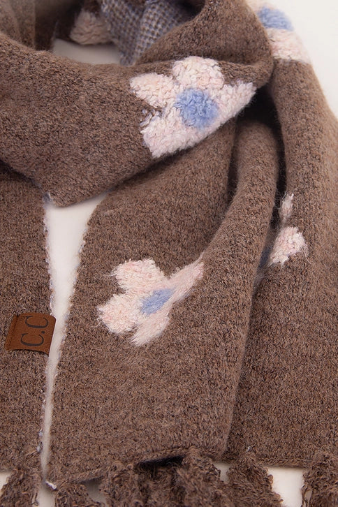 Daisy Pattern Scarf Brown