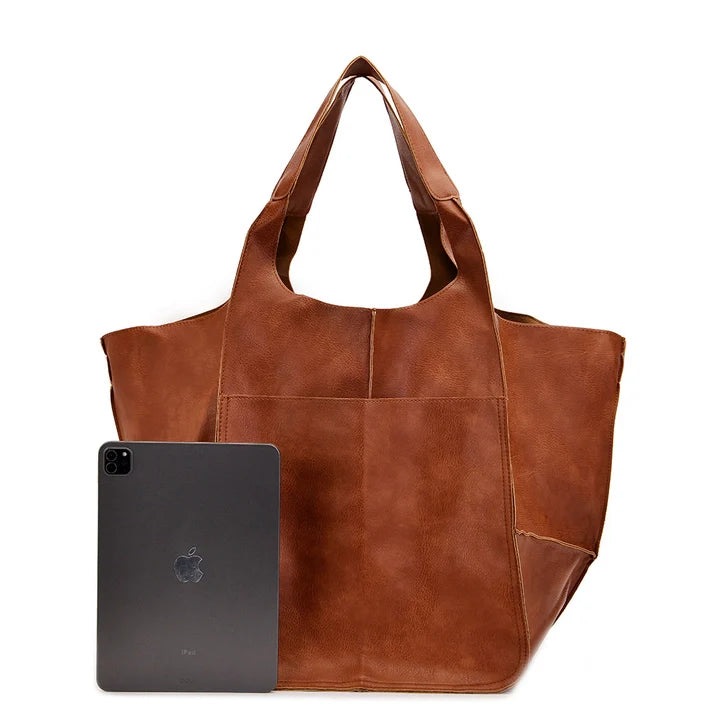 Large Shoulder Bag Soft Pu Leather Rust