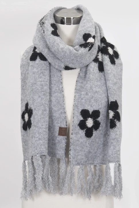 Daisy Pattern Scarf Light Grey