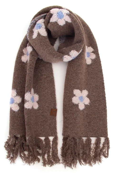 Daisy Pattern Scarf Brown