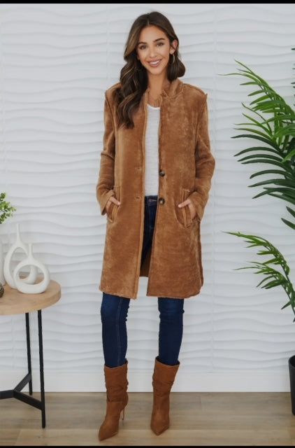 Corduroy Car Coat With Pockets Camel