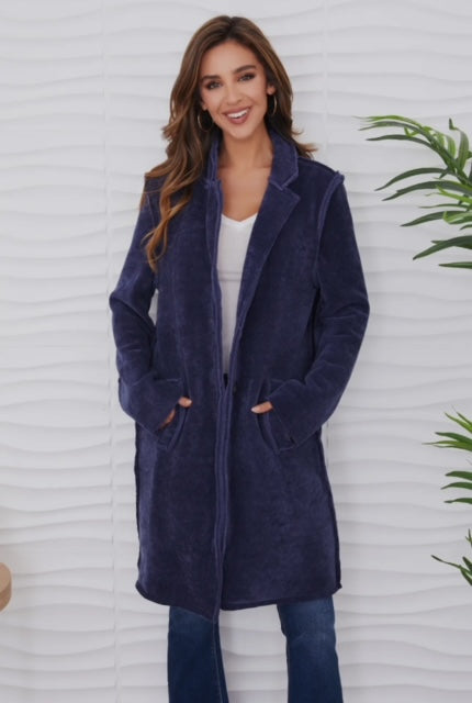 Corduroy Car Coat With Pockets Navy Blue