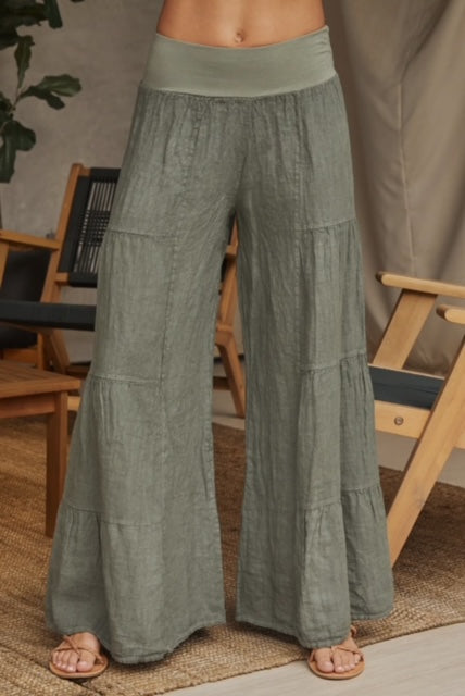 Tiered Palazzo Pant Green