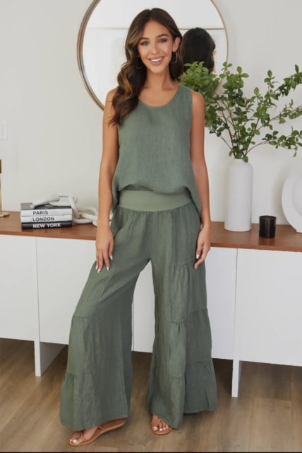 Tiered Palazzo Pant Green