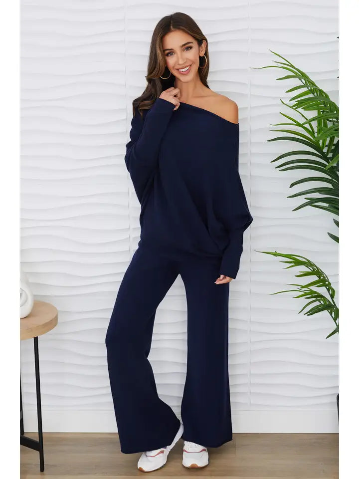 Cozy Knit Italian Flared Pant Navy