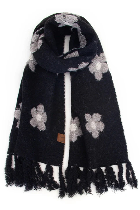 Daisy Pattern Scarf Black