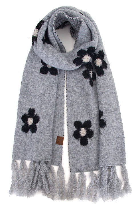 Daisy Pattern Scarf Light Grey