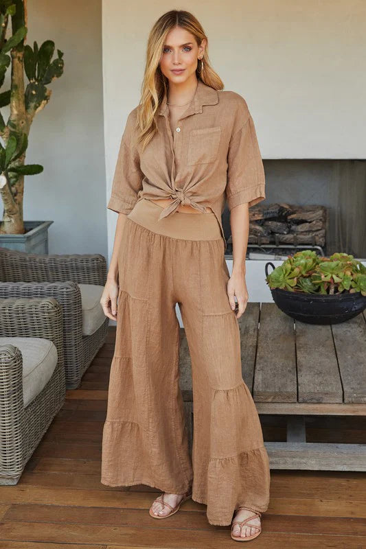 Tiered Palazzo Pant Camel