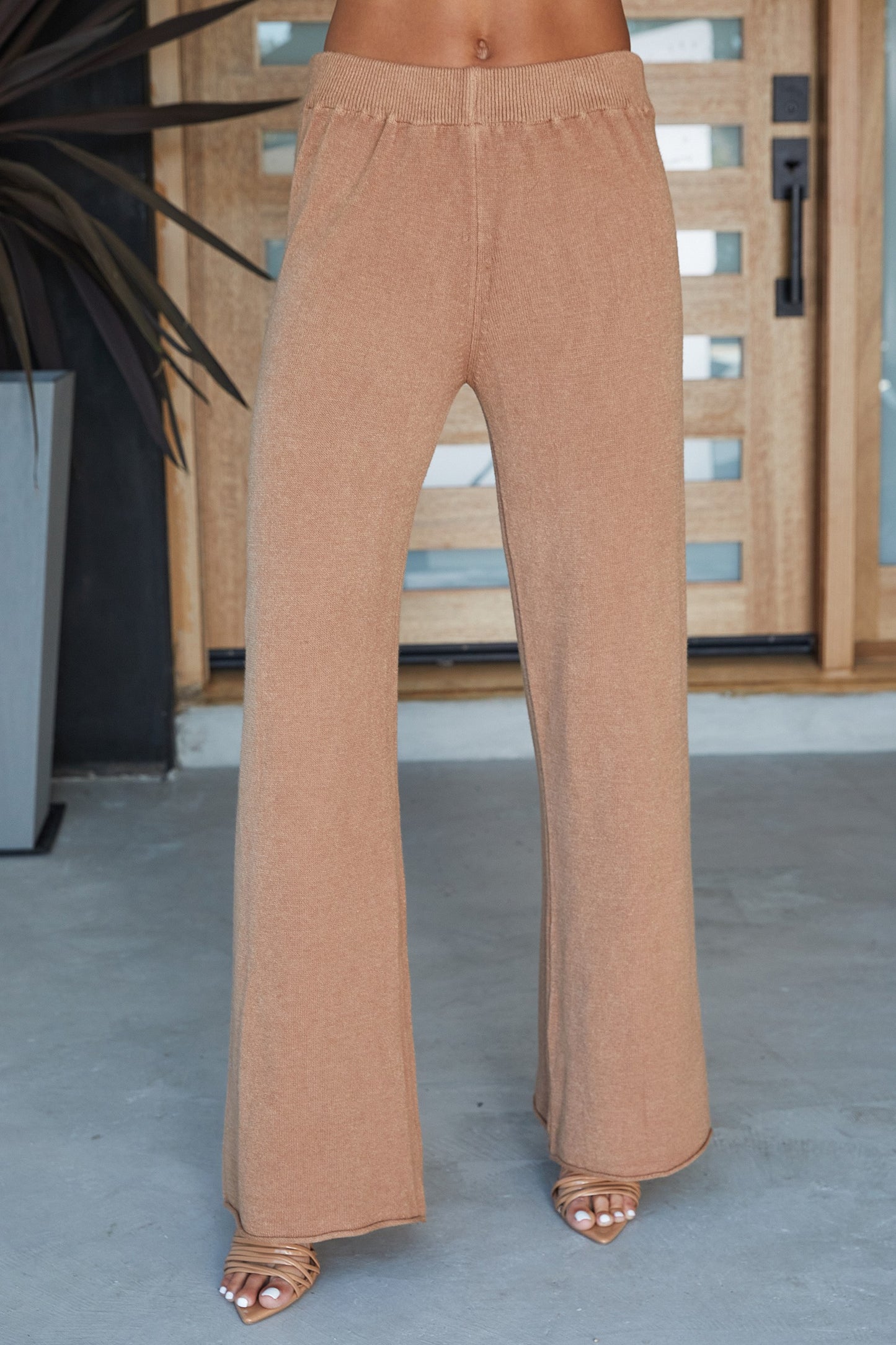 Cozy Knit Italian Flared Pant Camel