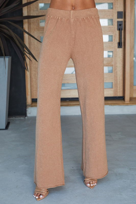 Cozy Knit Italian Flared Pant Camel