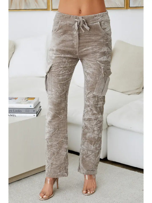 Crinkled Italian Style Velvet Pant